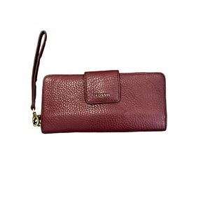 Fossil MADISON Slim Tab Clutch Wallet Burgundy Leather